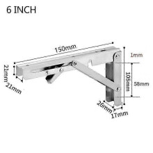 (6 Inch, white) 6-24inch Folding Shelf Brackets: Heavy Duty Stainless Steel, Collapsible for Table & Work Bench, Space Saving DIY Brackets