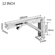 (12 Inch, white) 6-24inch Folding Shelf Brackets: Heavy Duty Stainless Steel, Collapsible for Table & Work Bench, Space Saving DIY Brackets