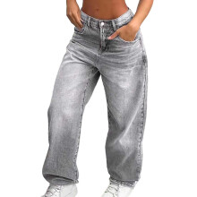 Washed High Waist Wide Leg Jeans for Young Ladies - Casual Comfortable Everyday Pants with Modern Minimalist Style