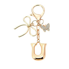 Bubble Initial Keychain with Bow & Butterfly - Gold Letter Bag Charms for Women, Cute Purse Handbag Accessories