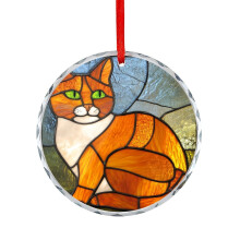 Stained Glass Depiction of An Orange Cat Ornament Cat Lover Gift Glass Round Ornaments Holiday Ornaments Decoration for Home