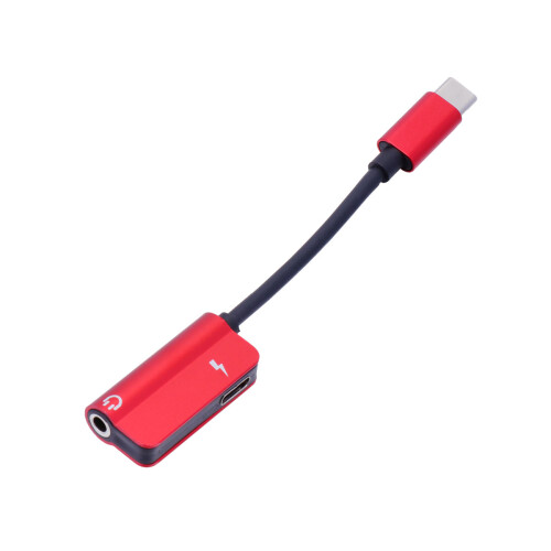 2Pcs Compact Red Type C to 3.5mm Audio Adapter with Charging for Phone 1
