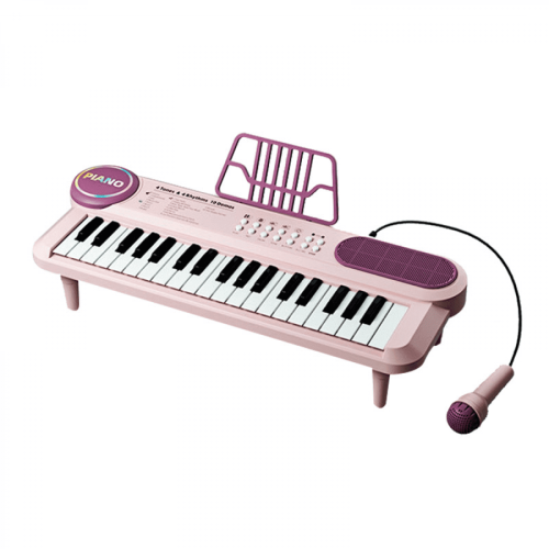 Pianoforte elettronico portatile con luce rossa e microfono, ideale per bambini.