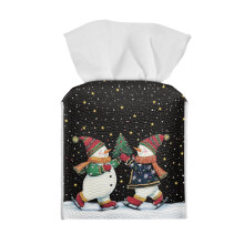 Boîte à mouchoirs carrée bonhomme de neige de Noël avec flocons de neige galaxie, organiseur cube en cuir – Porte-serviettes réutilisable,