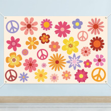 Grobro7Hippie Groovy Tło Dekoracyjne na Przyjęcia, Banner Kwiatowy Stokrotka Poliestrowa Tkanina na Przyjęcia Urodzinowe Dziewczynek, 200x130 cm