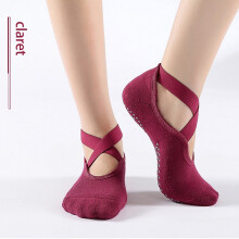 Women's Footies Socks with Silicone Square Grip Non-Slip Sport Socks for Yoga Dance and Fitness Activities Wine Red