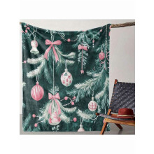 Vintage Pine needle Bowknot Print Flannel Blanket, Soft Warm Throw for Sofa Bed Car Office, All-Season Gift, Knitted Polyester, Digital Print
