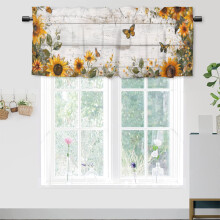 Sunflower Butterflies Kitchen Valance Curtains, Rustic Country Style, Rod Pocket, 54x18 in, 1 Panel