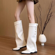 Willtoo Knee High Boots for Women – Wide Calf Slouchy Leather Western Cowboy Moto Boots, Non-Slip Low Heel, Pointed Toe, Comfort Walking Shoes,