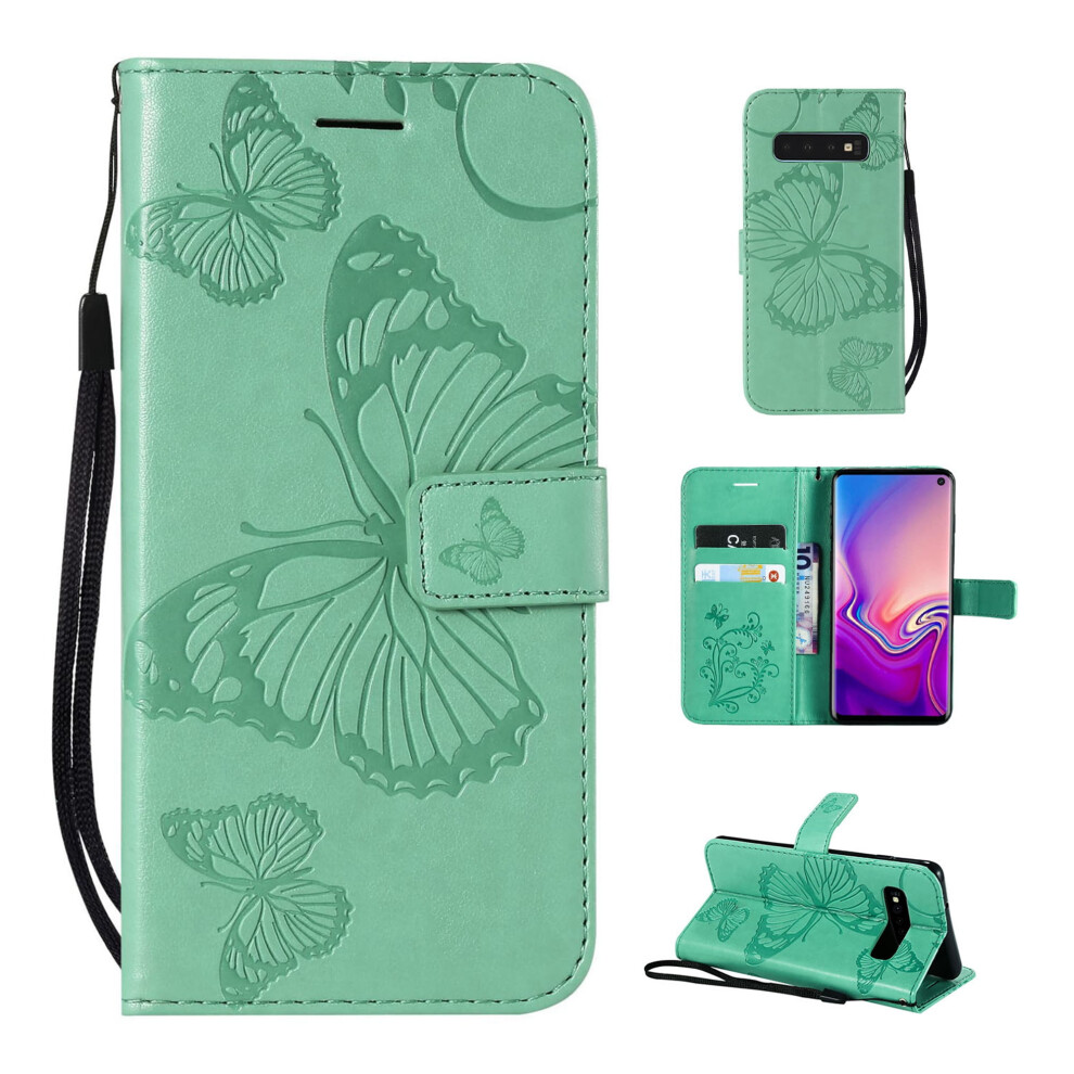 Compatible With Samsung Galaxy S10e Wallet Case Â Embossed Butterfly Pu Leather Folio With Card Slots, Money Pocket & Wrist Strap Â Green 9341593612555