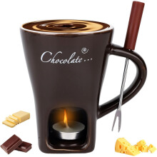 Ceramic fondue cup with fork and candle set