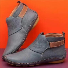Willtoo Women Ankle Boots for Plantar Dressy Faux Leather Walking Shoes Comfort Fall Winter Travel Hiking Flats Gray US-5.5(EU-36)