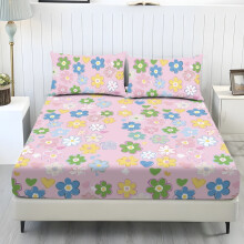 Pink Flower Heart Bed Sheets Full Size Soft Cooling
