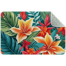 Washable Kitchen Rug, Tropical Leaves Pattern, Non-Slip Indoor Mat for Entryway, Bathroom, Bedroom – Compatible with Standard Sizes