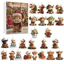 Calendrier de l'Avent Highlands Cow 2025 – Présentoir mural/de table en acrylique avec 25 boîtes surprises, décoration festive