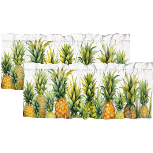 Yellow Pineapple Kitchen Valance Curtains Tropical Fruit