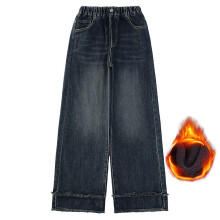 Comfortabele broek voor meisjes voor het koude seizoen - Cargo broek met wijde pijpen, elastische taille en veel zakken, en gevoerde denim broek