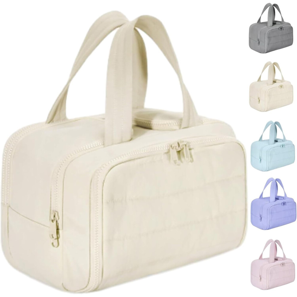 Hrtesus Cureaway Travel Cosmetic Bag, Curetoaway Large Capacity Wide-Open Travel Cosmetic Bag, Wide Open Flat Makeup Toiletry Bag