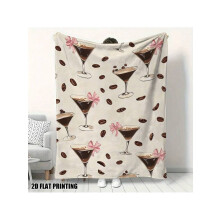 Cozy Flannel Coffee Martini Print Throw Blanket - Beige Brown Soft All-Season Bedspread for Couch, Travel, Camping - Durable No-Sew Luxury Bed Cover
