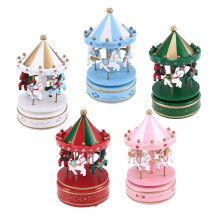 Music Box Ornament Blue Wooden Carousel 1 Piece