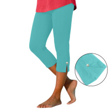 Women's Sky Blue Capri Leggings with Buttons, Knee-Length