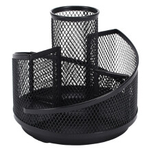 Rotating Pencil Holder Black Metal Mesh 5-Compartment 360