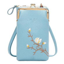 Women's Leather Crossbody Wallet with Embroidery,