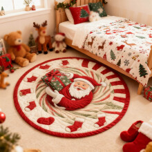 3D Christmas Round Rug with Santa/Snowman/Animals, Non-Slip Soft Carpet for Bedroom, Washable, Compatible with Indoor Decor