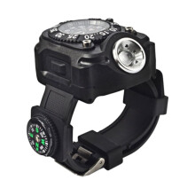 LED-ficklampa armbandslampa klocka utomhus multifunktionell klocka ljus vattentät klocka ficklampa med kompass för löpning vandring camping (svart
