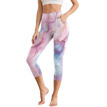 Márványmintás jóga leggings nőknek, magas derekú capri leggings, lélegző jóganadrág zsebekkel, 2XL