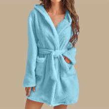 Fuzzy Robe for Women with Pockets Pure Color Hooded Plush Bathrobe for Women - Cozy & Warm Home Wear Womens Robe with Hoodie