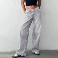 Women's Straight Leg High Waisted Loose Fit Grey Denim Jeans