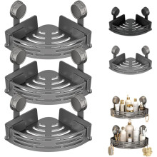 Suction Cup Corner Shower Shelf, No-Drill Rustproof Bathroom Storage Rack, Compatible with Smooth Surfaces (Gray, 3PCS)