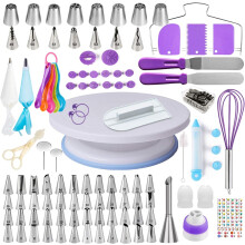 137-Piece Cake Decorating Kit with Turntable, Piping Bags & Russian Tips – Compatible with Standard Tools