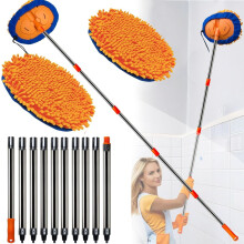 Wall Cleaner Mop with 13 ft+ Extendable Pole, 15 Elbow for Ceilings/Windows/Baseboards, Roof Cleaning Tool