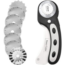 45mm Rotary Cutter with 7 Blades, Ergonomic Handle & Safety Lock – Compatible with Fabric, Leather, Paper, Crafting, Sewing, Quilting