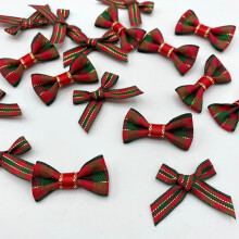 Mini Christmas Ribbon Bows Gingham Buffalo Plaid 100 Pcs