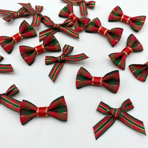Mini Christmas Ribbon Bows Gingham Buffalo Plaid 100 Pcs