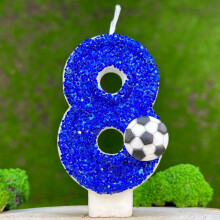Soccer Birthday Candle – Blue Glitter Number 9 Cake Topper, Compatible with Soccer-Themed Parties