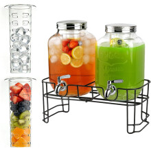 1-Gallon Glass Drink Dispenser 2-Pack with Stand, Spigot, Filter & Chalkboard Labels – Compatible with Parties, Juice, Water
