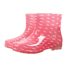 Willtoo Women's Mid Calf Rain Boots Waterproof Flower Anti-Slipping Galoshes Fashion Wear-resistant Transparent Water Shoes Pink