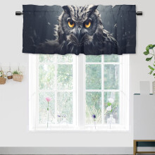 Owl Rod Pocket Thermal Insulated Curtain Valance, Abstract Wildlife Theme, 54x18 in, 1 Panel