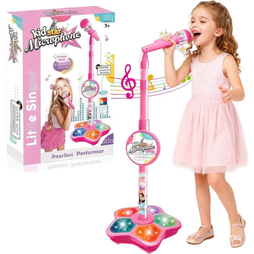Star Microphone Toy with Stand and Lights, Adjustable Height