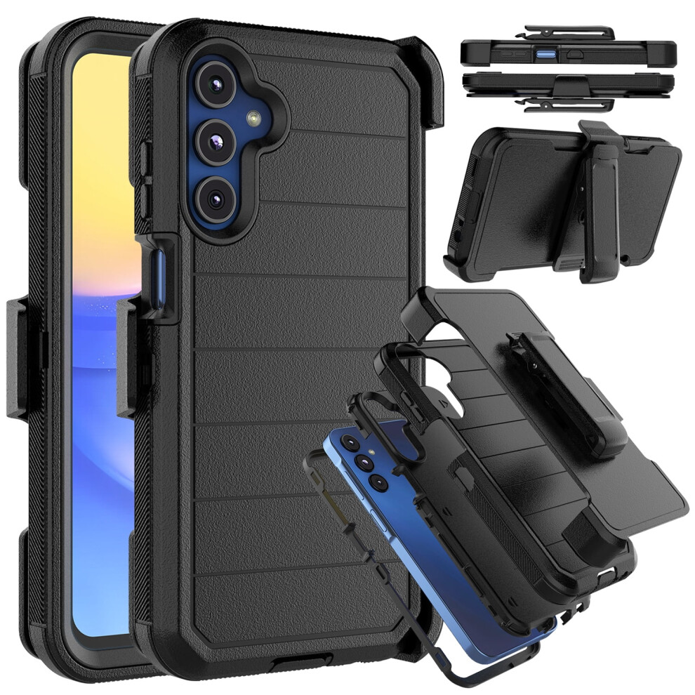 Shockproof Case For Samsung Galaxy A15 5G: Built-In Screen Protector, Holster Belt Clip, Military-Grade Kickstand Â Black 9130661052054