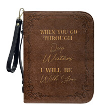 XL Cross Leather Print PU Bible Cover for Women & Men, Compatible with Large Bibles, Detachable Wristlet Strap