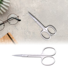 Small Facial Hair Scissors for Men & Women – Eyebrow, Nose, Ear, Mustache, Beard, Eyelash Trimming – Curved/Rounded Safety Tip – 1PC Silver