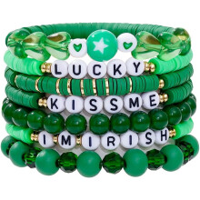 Surfer Heishi Clay Bead Bracelets for Women Bohemian Stackable Gold Beaded Stretch Bracelets Elastic Layering Friendship Bracelets Set Boho Jewelry