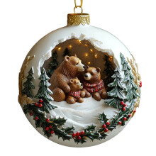2D Christmas Bear Family Acrylic Flat Sign Hanging Ornament 3.1in Holiday Decor Festive Home Decoration Wall Art Table Display Window Hanging