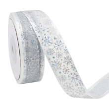 2,5 cm:n jouluinen lankanauha, lumihiutalekuvioinen organza-kimallenauha joulukuuseen, seppeleeseen, juhliin, lahjapakkaukseen – 2 pituutta,