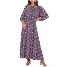 Dame Casual Løs Boheme Maxikjole Retro Print V-hals Puf Langærmet Swingkjoler Efterår Strand Sommerkjole
